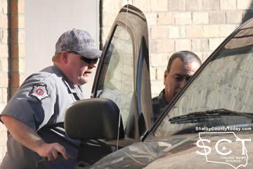 Shelby County Deputy Jim Ed Matthews escorting Merino back to the Shelby County Jail following a guilty verdict.