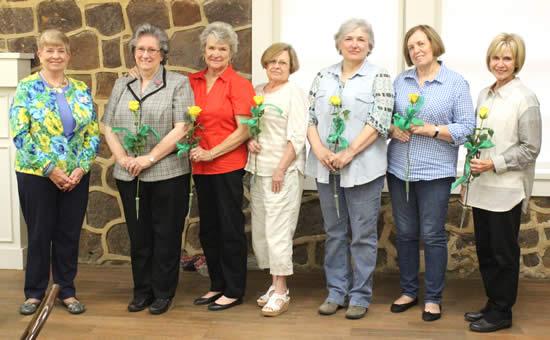 From left: Linda Bordelon; President, Robbie Kerr; 1st Vice-President, Judy Matthews; 2nd Vice-President, Cherry Jones; Recording Secretary, Colleen Hetherington; Corresponding Secretary, Carolyn Bounds "standing in" for Alison Scull; and Treasurer, Jackie Hancock.