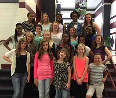 Front row (from left) Mahalia Raymond, Katie Wagstaff, Harley Eubank, Drew Henry and Courtney Page. Pictured in the second row (left to right) are Morgan Allen, Jalynn Durbin, Teambria Suell, Kamari Gray and Paige Estes. Third row (from left) are Azjha Glenn, Gracie Martinson, Hunter Collins, Paige Watson and Marneisha Rasberry. Fourth row (from left) are Kimberleigh Reed, Anna Holland, Brea Woods, Destynee Washington and Banner Warr. The Junior High Cheerleader sponsors are Carrie Jenkins and Amy Collins (not pictured).