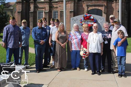 Pictured are: (from left) Mike Langford, Post Commander; David Morris, Newton Johnson, Senior Vice Commander; Myron Bounds, Post member; Larry Hume, Post Quartermaster; Gene Hutto, Post Chaplain; Sherry Riley, Veterans Affairs Officer; Becky Yates, Auxiliary President; Linda Morris; Auxiliary member; Becky Maidic, Auxiliary member; Mary Fausett, Auxiliary Chaplain; Les Gill, Post member and his dog "Little T"; Sean Martin, Desert Storm/Somalia Veteran; and John Austin Ford.