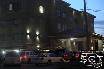 Several agencies patrol cars blocked the entrance and exit to the hotel.
